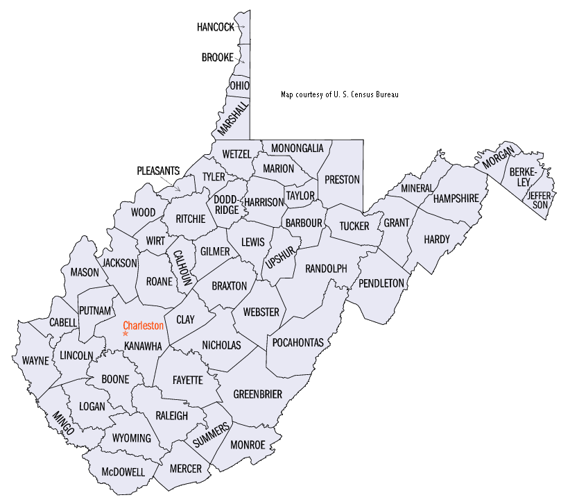 Counties Map of
									West Virginia